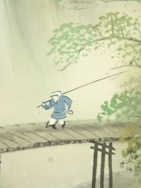 道具 ] - 道具 金子春雪筆 彩色山水 肉筆絹本掛軸（共箱